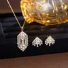 Set de Collar y Pendientes de Zirconia de Lujo para Mujer, Cadena para Clavícula con Colgante Geométrico Estilo Europeo y Americano, Elegantes Accesorios para Boda de Novia