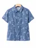 Nueva camisa de manga corta estampada de verano de la abuela, top de verano holgado para personas mayores, camiseta de algodón de verano para mamá
