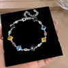 Pulseira Empilhável Oval Oca com Zircônia Microcravejada Topázio Azul Claro Totalmente Cravejada em Diamante para Mulheres, Pulseira Exquisita Elegante e Versátil