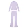 [En Stock] Conjunto de Pantalones Acampanados y Chaqueta de Forro Polar, Abrigo de Manga Larga para Mujer de Corte Ajustado, Ropa Deportiva Elástica para Yoga