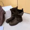 Aumento de Altura 5.5cm~ Tacón Grueso Maillard Suela Gruesa Hebilla Gamuza de Vaca Botines de Tacón Alto 2025 Botas de Otoño para Mujer