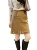 Moderna falda retro de gamuza para mujer, otoño, con diseño de dobladillo calado, de cintura alta, acampanada corta adelgazante H083106