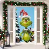 Cubierta de Puerta Decoración de Dibujos Animados del Grinch Cubierta de Puerta Navideña Monstruo Verde Grinch Tela Colgante Tapiz Fondo de Cubierta de Puerta