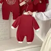 Traje de Año Nuevo para Bebé, Estilo Delgado, Bordado Estilo Chino, Ropa de Año Nuevo de una Sola Capa, Traje Festivo Rojo para Bebé Niño de 100 Días