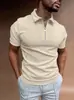 Camisa Polo de Verano para Hombre de Comercio Exterior Transfronterizo Color Sólido Manga Corta Cuello Solapa Camiseta Casual con Cremallera Ropa de Hombre Europea y Americana Verano