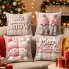 Capa de Almofada Rosa Festival de Natal Capa de Travesseiro Letras em Inglês Estampa de Boneco de Neve Capa de Almofada para Sofá