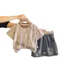 Conjunto de Verano para Bebé Niño, Conjunto de Dos Piezas de Mezclilla Retro Desgastado de Manga Corta, Ropa de Verano de Moda para Niños