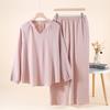 Pijama Simples de Cor Sólida Novo Estilo para Mulheres, Pijama de Gaze Dupla 100% Algodão para Mulheres, Conjuntos de Casa Finos de Manga Longa para Primavera, Verão e Outono