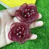 Tecido com Flores de Organza Estéreo Bordadas com Cristais Decoração de Flores Tecido Flores Artesanais DIY Corsage Acessórios de Cabelo