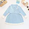 Vestido Suéter de Tricô para Meninas Outono Inverno Novo Color Block Estiloso Versátil Pulôver Manga Longa Moda Infantil Vestido Princesa