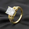 Anillo de Plata S925 con Doble Brazo Microincrustado de Moissanita Corte Radiante, Superventas Europeo y Americano Transfronterizo para Mujer, Diseño de Nicho, Estilo Lujo Ligero