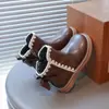 2065 Botas de Algodón para Niños con Puntera Redonda de Cuero Nuevas de Invierno y Otoño, Botines para Niñas Forrados de Felpa, Botas Antideslizantes de Moda Versátiles para Niños Mayores