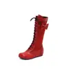 Botas altas de cordones con punta redonda y moño para otoño e invierno, con aumento interno de altura, botas para mujer de talla grande, Dropshipping de AliExpress 15-4