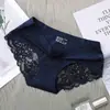 Ropa Interior Femenina Sin Costuras de Seda de Hielo Encaje Sexy Cintura Media Entrepierna de Algodón Súper Elástica Transpirable Talla Grande Menos Bragas para Mujer