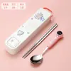 Aço Inoxidável 316 Fofo Golfinho Portátil Conjunto de Talheres Colher Hashi Caixa de Armazenamento Cabo de Silicone Conjunto de Talheres de Duas Peças