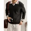 Novo suéter de malha POLO outono e inverno para homens, gola V, gola de gaivota, color blocking, estilo old money, negócios, atacado de fábrica transfronteiriço