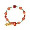 Novo Estilo Chinês Natural Gelo Flutuante Vermelho Sul Beaded Pulseira para Mulheres Literária Retrô Turquesa Ano do Cavalo Pulseira Presente Atacado