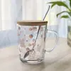 Copo de Vidro com Canudo para Leite Café da Manhã Desenho Animado Fofo Copo com Escala com Tampa Colher Presente Logotipo Impresso
