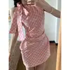 Vestido Halterneck de Cuadros Rosados con Lazo para Mujer Verano Pura Lujuria Chica Caliente Falda Corta Irregular Cubre Cintura Cadera