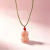 Nuevo Collar Colgante de Calcedonia Rosa Estilo Chino para Mujer, Cadena para Clavícula con Colgante Cuadrado Estilo Nacional Lujo Ligero, Regalo para Mamá