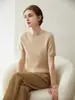 Estilo Old Money Camiseta de Cachemir 100% Puro para Mujer Manga Corta Cuello Redondo Suéter de Punto Trenzado Base Suave de Color Sólido Nuevo