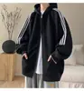 Chamarra con Capucha Estilo Americano Pesado para Hombre Otoño Marca de Moda Holgada Patchwork Bloque de Color Cremallera Casual Cárdigan Superior