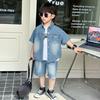 Vestido de Verano de Tres Piezas de Mezclilla de Manga Corta para Niños Traje Nuevo Estilo Guapo Estilo Extranjero para Niños Pequeños Ropa de Moda Guapa para Bebé para Comercio Exterior