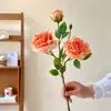 Elegante centro de mesa de 3 cabezas de rosa estilo francés, decoración de ramo de flores artificiales de lujo ligero, venta al por mayor transfronteriza