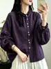 Elegante y artística camisa de gasa de algodón con mangas de encaje para mujer, nuevo estilo de otoño, moderna, rejuvenecedora, adelgazante, camisa casual al por mayor