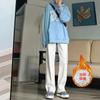 Calça Jeans Wide Leg de Cintura Alta Off-White Novo Estilo Coreano Ins Solta Versátil Perna Reta Caimento Comprimento Total Tendência Estudantil