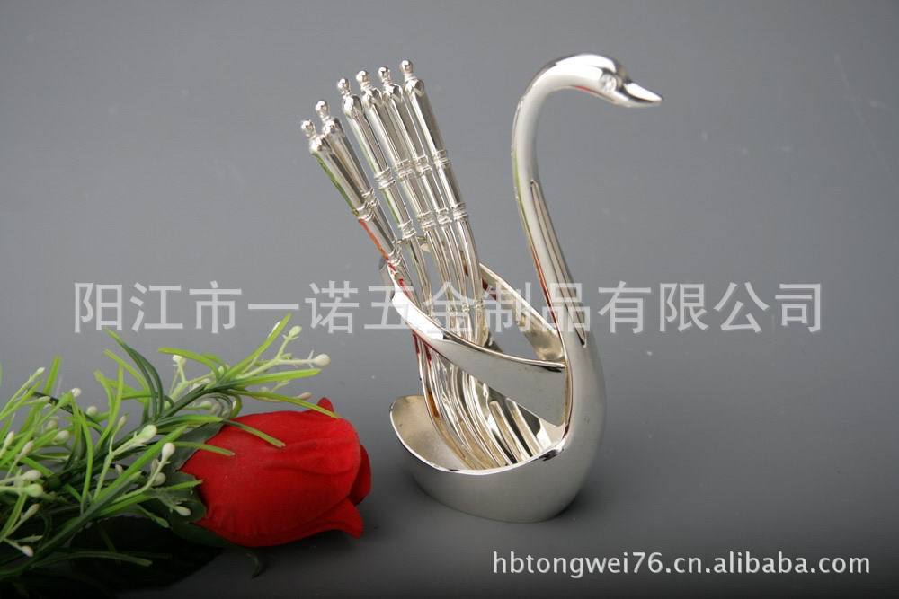 P-067BA锌合金镀银天鹅餐具叉更儿童餐具火锅叉西餐刀叉