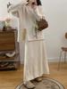 Suéter Pulóver de Punto con Abertura y Perlas Estilo Perezoso Falda Traje de Dos Piezas para Mujer Otoño e Invierno Talla Grande Transfronterizo