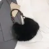 Bolso de Mano con Cuentas de Madera, Bolso de Peluche, Estilo Otoño e Invierno, Bolso de Imitación de Piel de Conejo Rex, Bolso de Hombro, Moderno, Elegante, Versátil Bolso Peludo