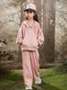 Conjunto de Tres Piezas para Niña 2026 Primavera Nuevo Estilo Suéter de Punto Infantil Pantalones de Color Sólido Sudadera con Capucha Conjunto de Pantalones Casual