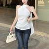 Camisetas sin mangas al por mayor transfronterizas para mujer, que muestran la clavícula, elegante cuello halter, femeninas, que favorecen la figura, tops de cinta, modernos