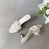 Sandálias Femininas Exclusivas Estilo Francês com Laço, Slip-On, Verão 2026, Versáteis com Saias, Sandálias de Salto Fino com Acabamento em Renda