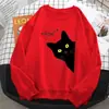 Sudadera de Harajuku para Mujer Otoño Invierno Gato Gato Negro Estampado Sudadera con Capucha Suéter Jersey Cuello Redondo Ropa Femenina Casual