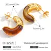 Pendientes de Acero Inoxidable de Nuevo Estilo Transfronterizos, Elegantes y Sofisticados, Exquisitos Pendientes en Forma de C con Piedra Natural Chapados en Oro de 18K y Conservación del Color