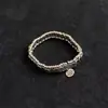 Pulsera de Disco Redondo de Metal Multicapa Francesa Estilo Bohemio Plata Retro Lujo Ligero Pulseras Apilables Joyería de Moda de Gama Alta