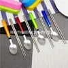 Juego de cubiertos de acero inoxidable 410 para estudiante, camping, vajilla portátil, mango de cristal antideslizante, cuchara, tenedor, palillos, regalo