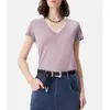 Io PedidoVerano 2026 Nueva Camiseta de Manga Corta con Cuello en V Estilo Francés para Mujer, Top de Moda y Versátil para Figuras Pequeñas