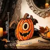 Enfeite de madeira de abóbora de Halloween vintage desgastado, múmia Frankenstein decoração de mesa de Halloween placa de madeira