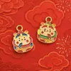 Dança do Leão de Ano Novo Símbolo da Fortuna Pingente Auspicioso, Estilo Chinês Tradicional Antigo Banhado a Ouro Acessório DIY Ornamento