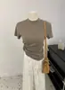 Camisa de base estilo boss primavera e outono gola alta pequena 2024 gola alta parcial cor sólida manga curta sem bolinhas simples versátil feminina
