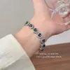 Pulsera Corazón Brillante de Lujo con Diamantes Completos en Azul con una Vibra Fresca, Apilable, Versátil, Alto Valor Estético, Pulsera de Mujer a la Moda y Elegante