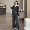 Conjunto de Dos Piezas de Punto con Cuello Polo Bloque de Color Estilo Simple de Maternidad para Mujer Otoño Invierno Puede Ser Fresco Puede Ser Dulce Conjunto de Estilo Holgado Perezoso