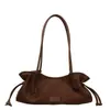 Bolsa de Axila Suede Retrô Feminina 2026 Nova Bolsa de Ombro Única de Nicho de Alto Padrão Estilo Coreano Grande Capacidade para o Dia a Dia