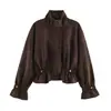 Comercio Electrónico Transfronterizo Estilo Europeo y Americano Ropa de Mujer ZA AliExpress Más Vendido Hebilla Metálica Cintura ceñida Cuello alto Textura de Terciopelo Chaqueta Abrigo