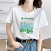 Popular camiseta de manga corta de verano para mujer de Lightning Warehouse, estilo coreano, estampado de flores de margarita, camiseta básica casual blanca de talla grande, top para mujer