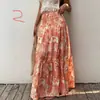 Falda larga estampada de cintura alta estilo bohemio para mujer, nueva falda larga fluida línea A estilo vacaciones de verano, moda transfronteriza europea y americana